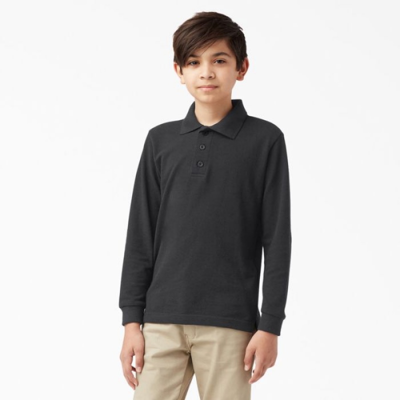 Dickies Piqué Long Sleeve Polo, 4-20 Negrii | AWKR5125