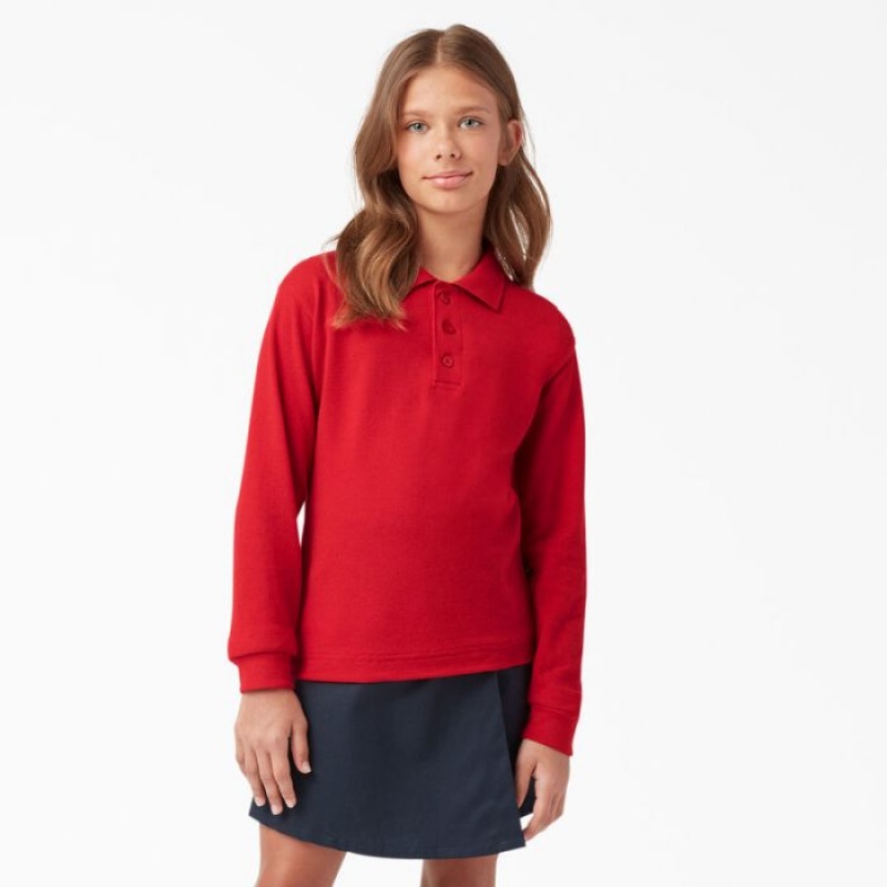 Dickies Piqué Long Sleeve Polo, 4-20 Rosii | WKML6827