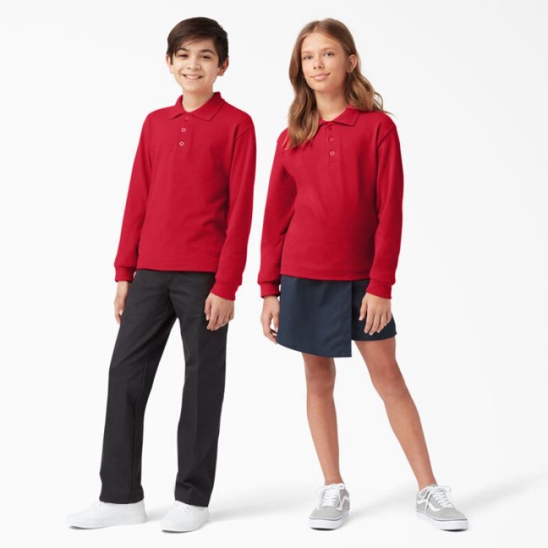 Dickies Piqué Long Sleeve Polo, 4-20 Rosii | WKML6827