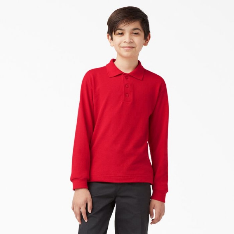 Dickies Piqué Long Sleeve Polo, 4-20 Rosii | WKML6827
