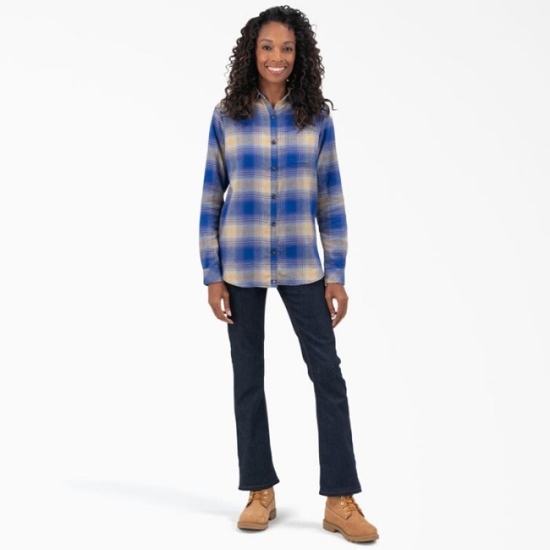 Dickies Plaid Flannel Long Sleeve Shirt Albastri | DVDK8500