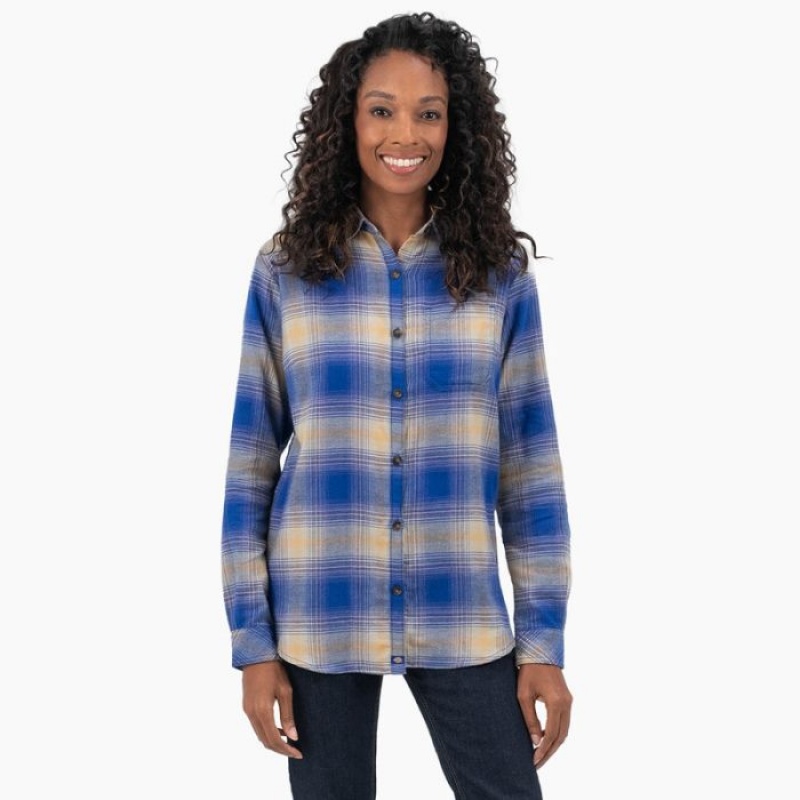 Dickies Plaid Flannel Long Sleeve Shirt Albastri | DVDK8500