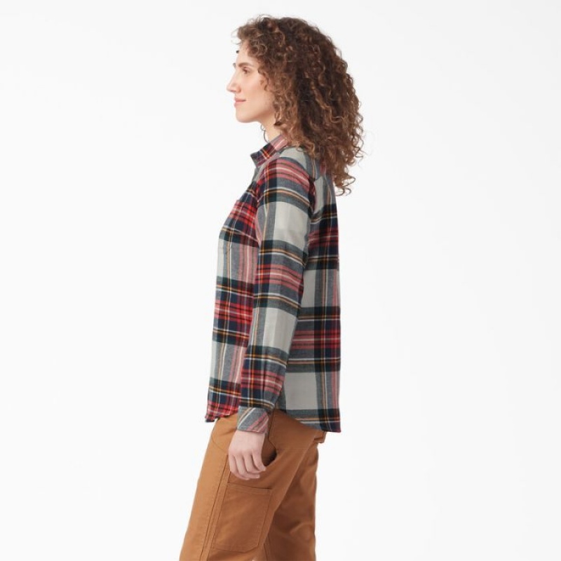 Dickies Plaid Flannel Long Sleeve Shirt Portocalii | AOQD0546
