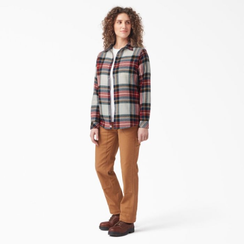 Dickies Plaid Flannel Long Sleeve Shirt Portocalii | AOQD0546