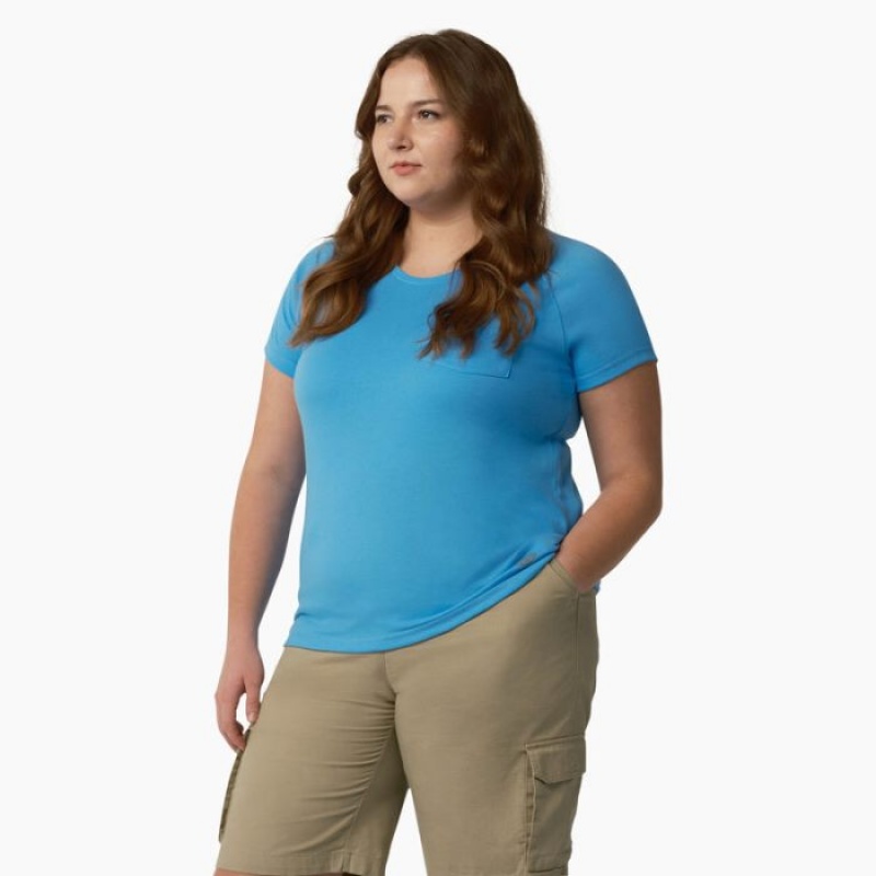 Dickies Plus Cooling Scurte Sleeve Pocket T-Shirt Azur Albastri | BYSF0623