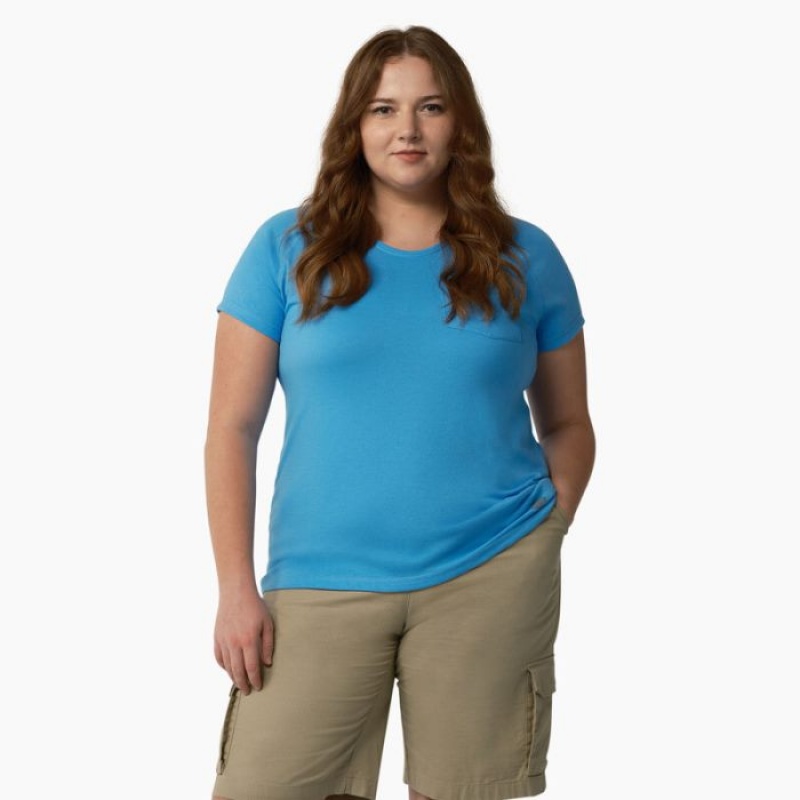 Dickies Plus Cooling Scurte Sleeve Pocket T-Shirt Azur Albastri | BYSF0623