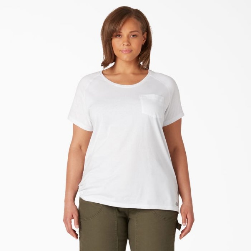 Dickies Plus Cooling Scurte Sleeve Pocket T-Shirt Albi | DVMO2912