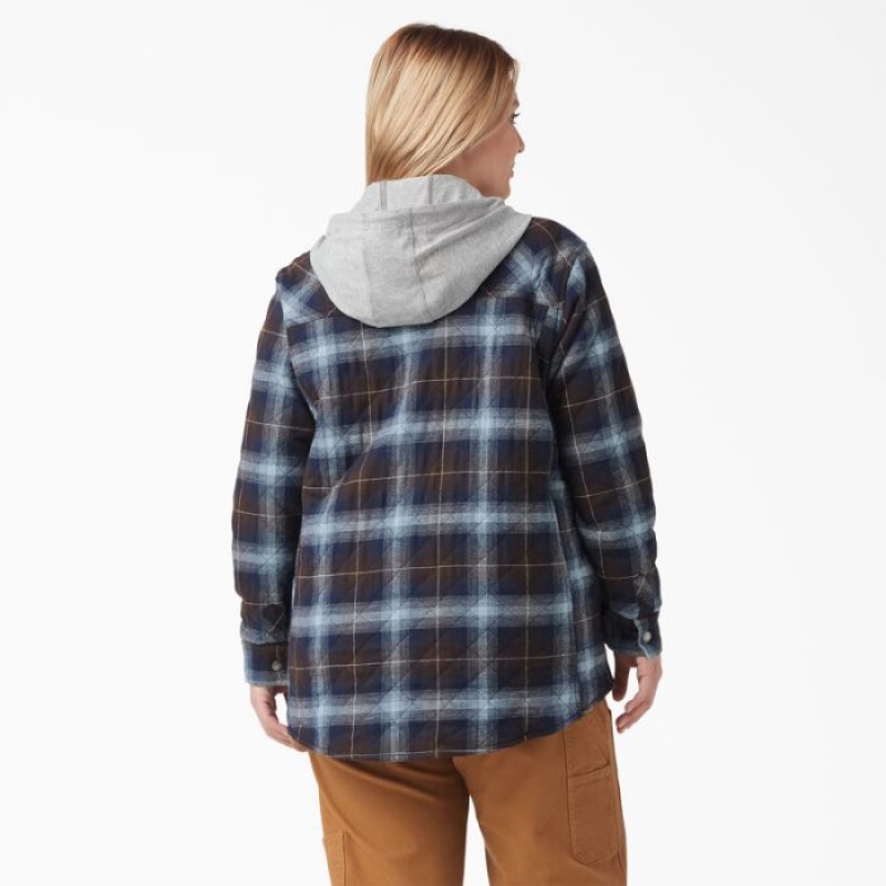 Dickies Plus Flannel Cu Glugă Shirt Jacket Albastri Maro | LVSV7319