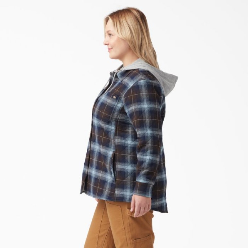 Dickies Plus Flannel Cu Glugă Shirt Jacket Albastri Maro | LVSV7319