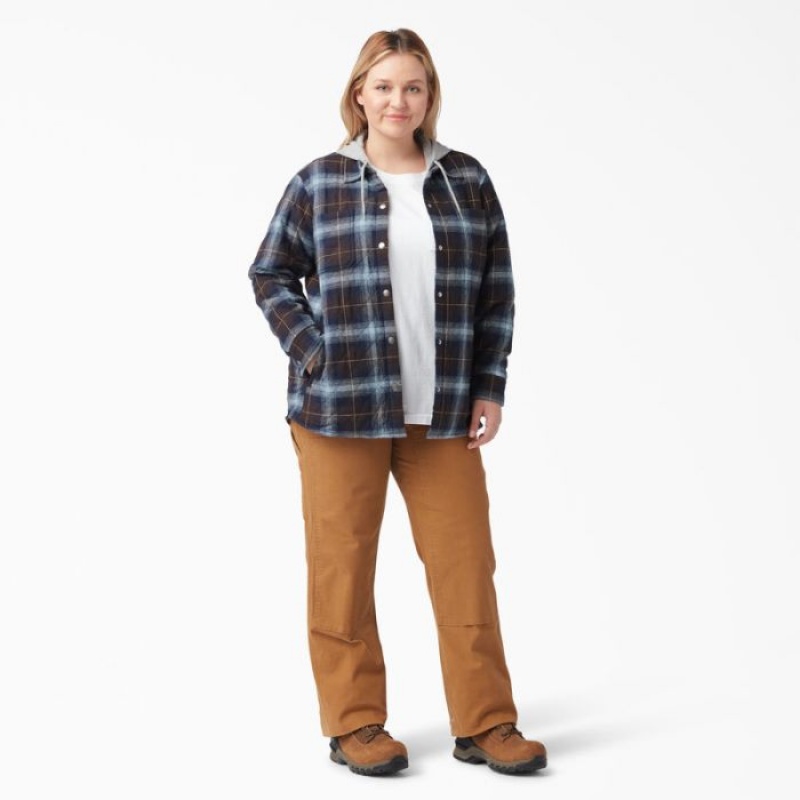 Dickies Plus Flannel Cu Glugă Shirt Jacket Albastri Maro | LVSV7319