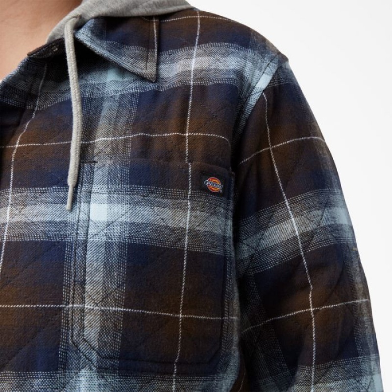 Dickies Plus Flannel Cu Glugă Shirt Jacket Albastri Maro | LVSV7319