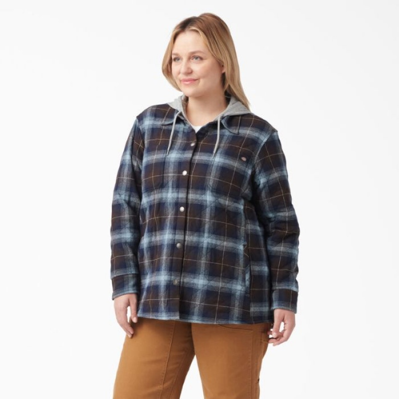 Dickies Plus Flannel Cu Glugă Shirt Jacket Albastri Maro | LVSV7319
