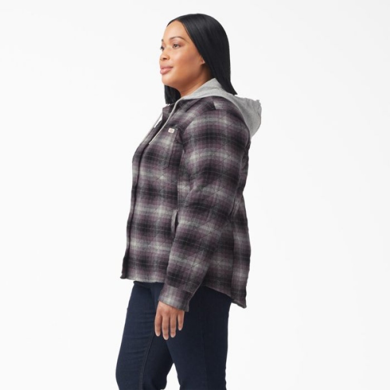 Dickies Plus Flannel Cu Glugă Shirt Jacket Violet Negrii | VAYI4554