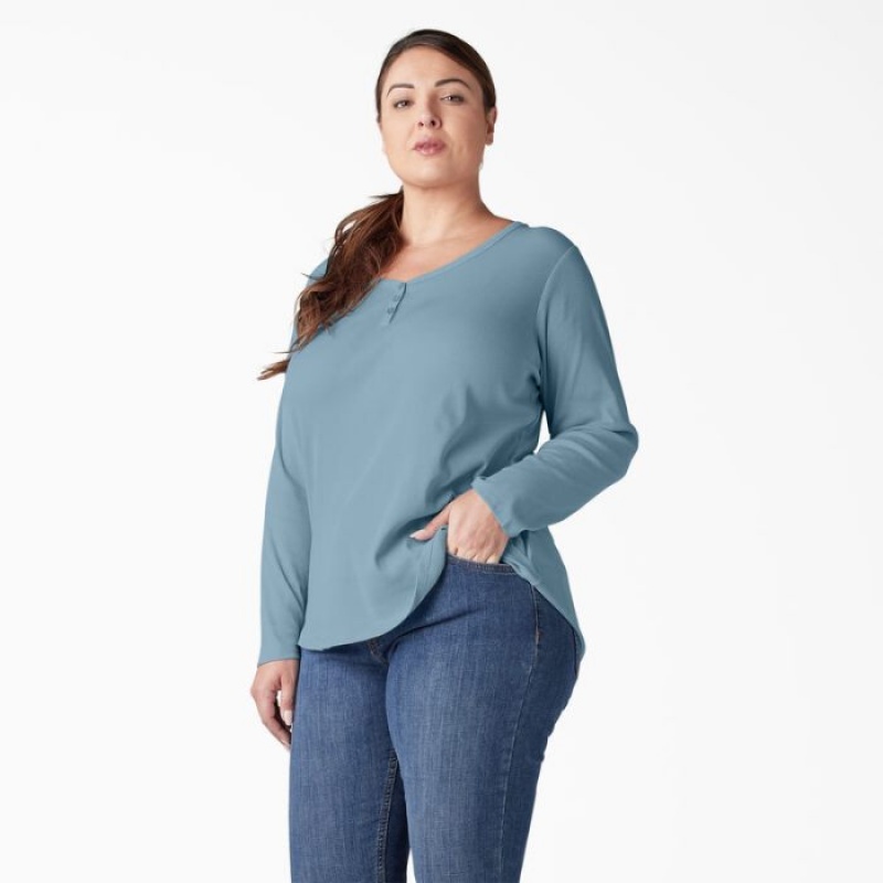 Dickies Plus Henley Long Sleeve Shirt Albastri | GVBF1426