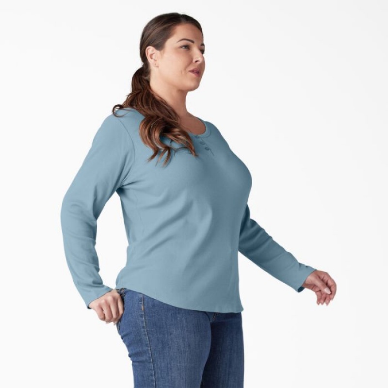 Dickies Plus Henley Long Sleeve Shirt Albastri | GVBF1426