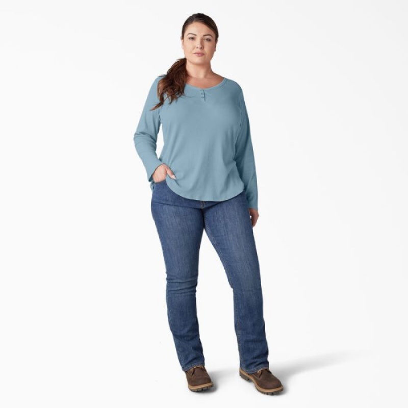 Dickies Plus Henley Long Sleeve Shirt Albastri | GVBF1426