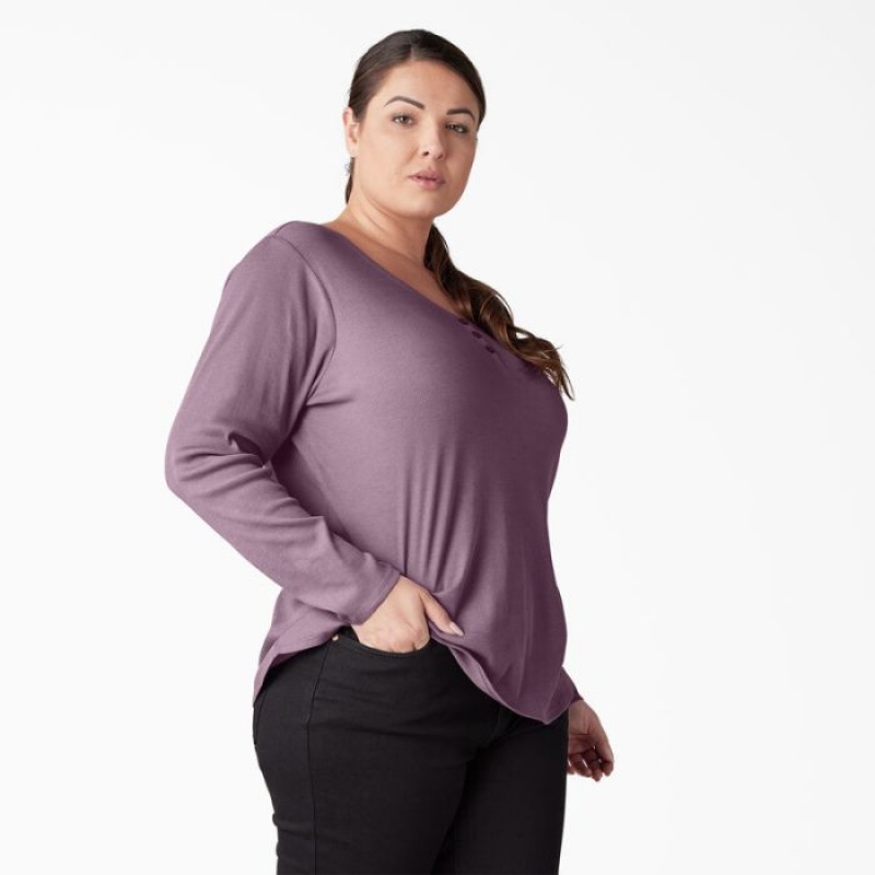 Dickies Plus Henley Long Sleeve Shirt Grapeade | QDQH5534
