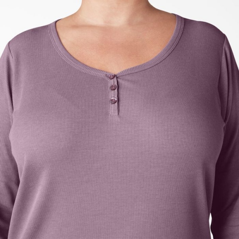 Dickies Plus Henley Long Sleeve Shirt Grapeade | QDQH5534