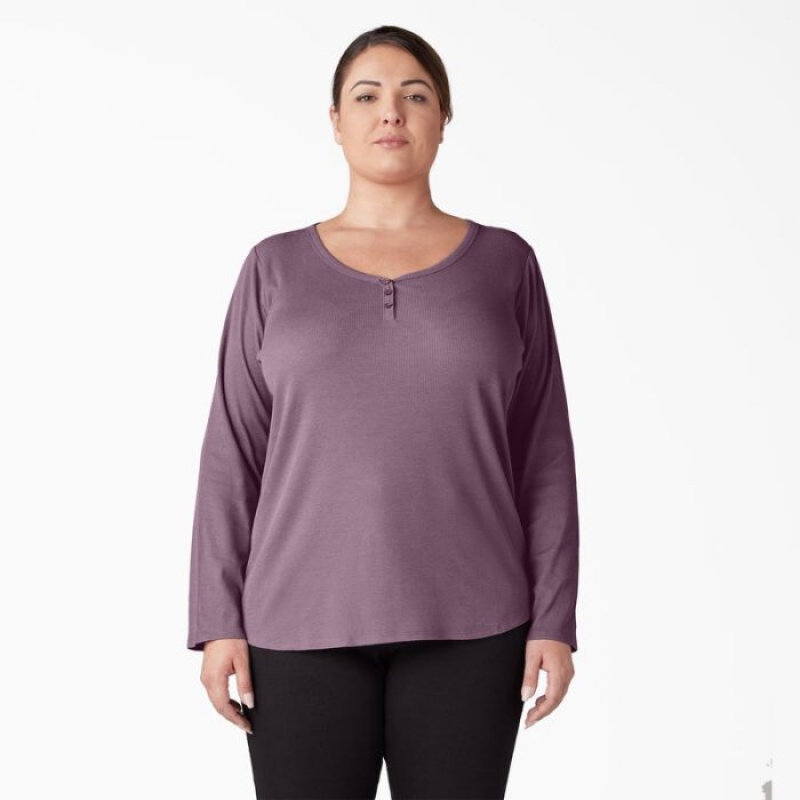 Dickies Plus Henley Long Sleeve Shirt Grapeade | QDQH5534