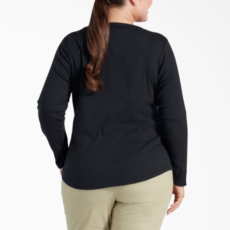 Dickies Plus Henley Long Sleeve Shirt Negrii | LYCK0716