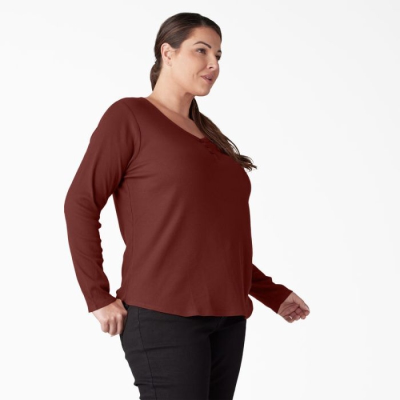 Dickies Plus Henley Long Sleeve Shirt Rosii Inchis | PJVA5422