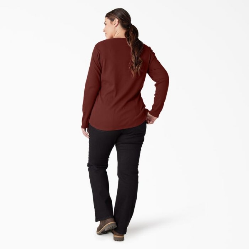 Dickies Plus Henley Long Sleeve Shirt Rosii Inchis | PJVA5422