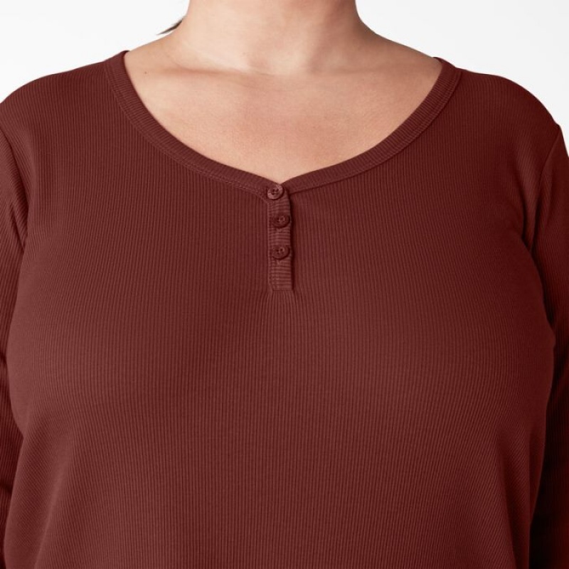 Dickies Plus Henley Long Sleeve Shirt Rosii Inchis | PJVA5422