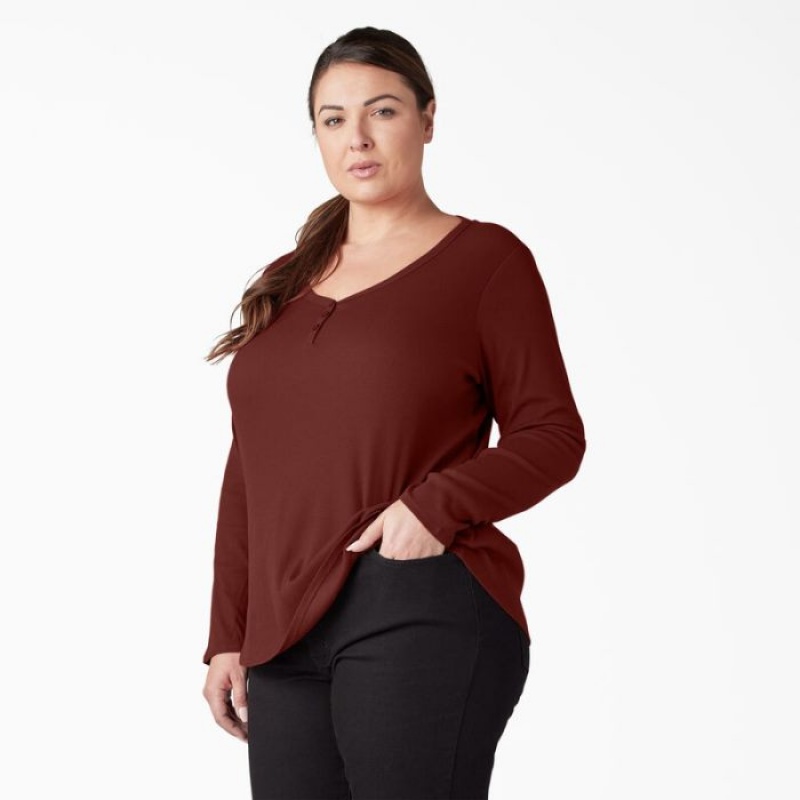 Dickies Plus Henley Long Sleeve Shirt Rosii Inchis | PJVA5422