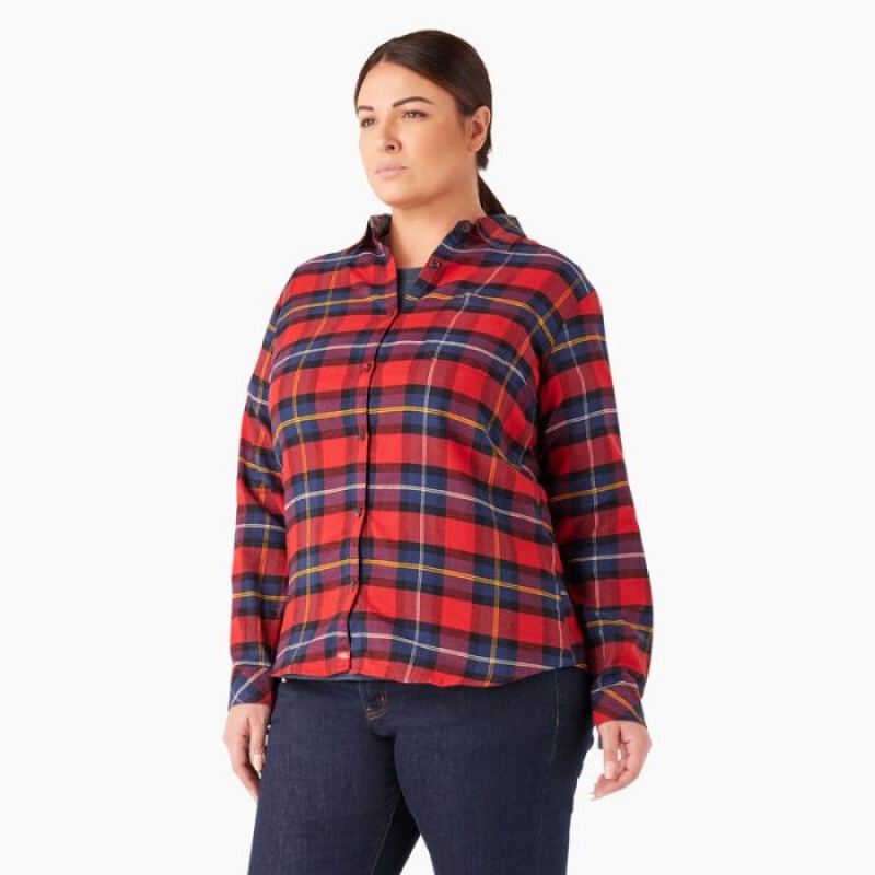 Dickies Plus Long Sleeve Plaid Flannel Shirt Rosii | SINV7426