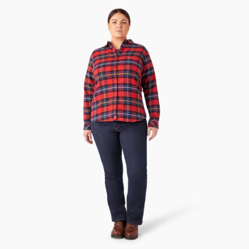 Dickies Plus Long Sleeve Plaid Flannel Shirt Rosii | SINV7426