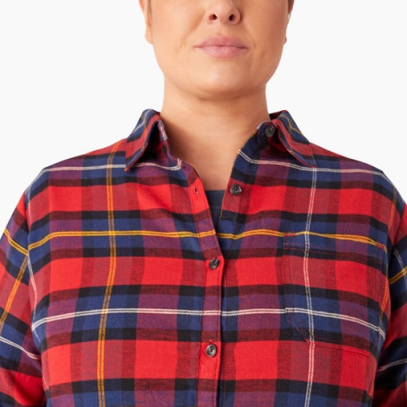 Dickies Plus Long Sleeve Plaid Flannel Shirt Rosii | SINV7426