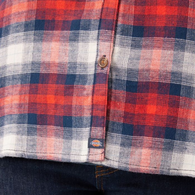 Dickies Plus Long Sleeve Plaid Flannel Shirt Portocalii Bleumarin | OSDC6815