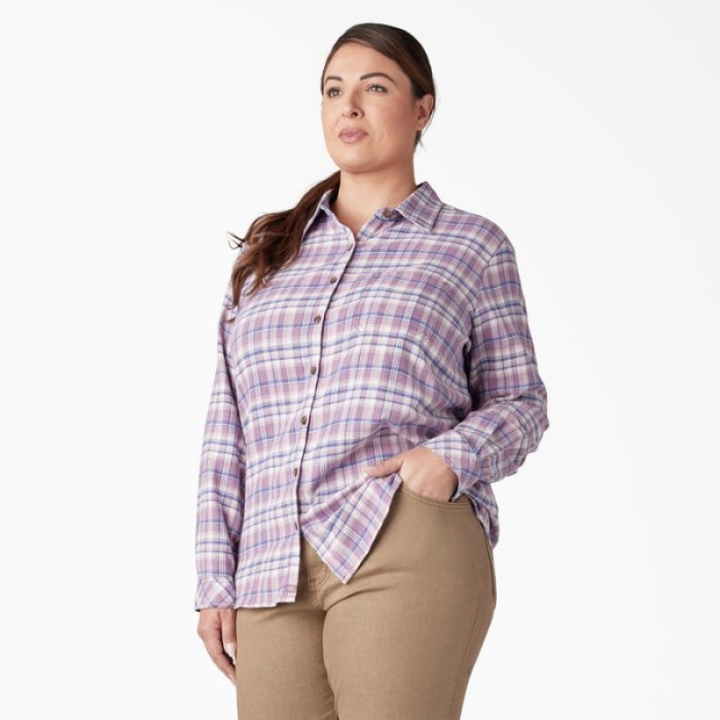 Dickies Plus Long Sleeve Plaid Flannel Shirt Grapeade / Orchard Plaid | BSPB2863