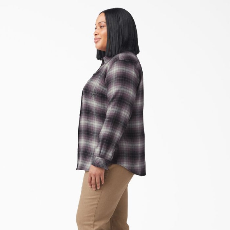 Dickies Plus Long Sleeve Plaid Flannel Shirt Violet | UTAA1829