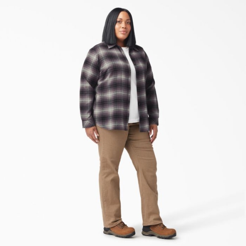 Dickies Plus Long Sleeve Plaid Flannel Shirt Violet | UTAA1829