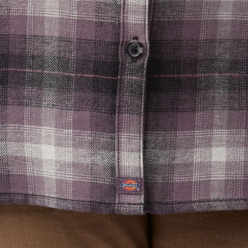 Dickies Plus Long Sleeve Plaid Flannel Shirt Violet | UTAA1829