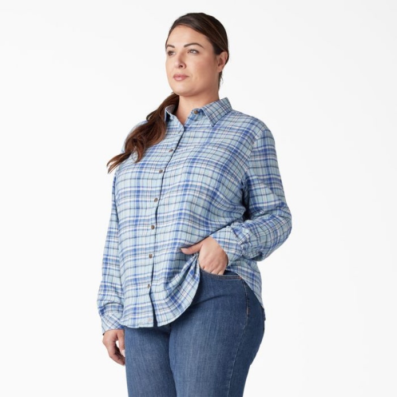 Dickies Plus Long Sleeve Plaid Flannel Shirt Albastri | GSKM1257