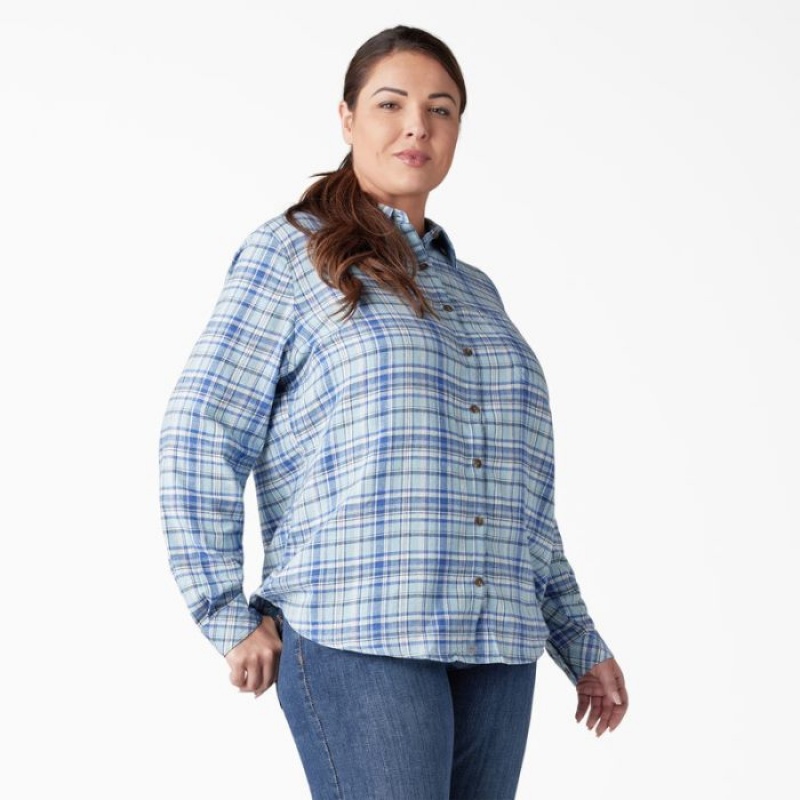 Dickies Plus Long Sleeve Plaid Flannel Shirt Albastri | GSKM1257