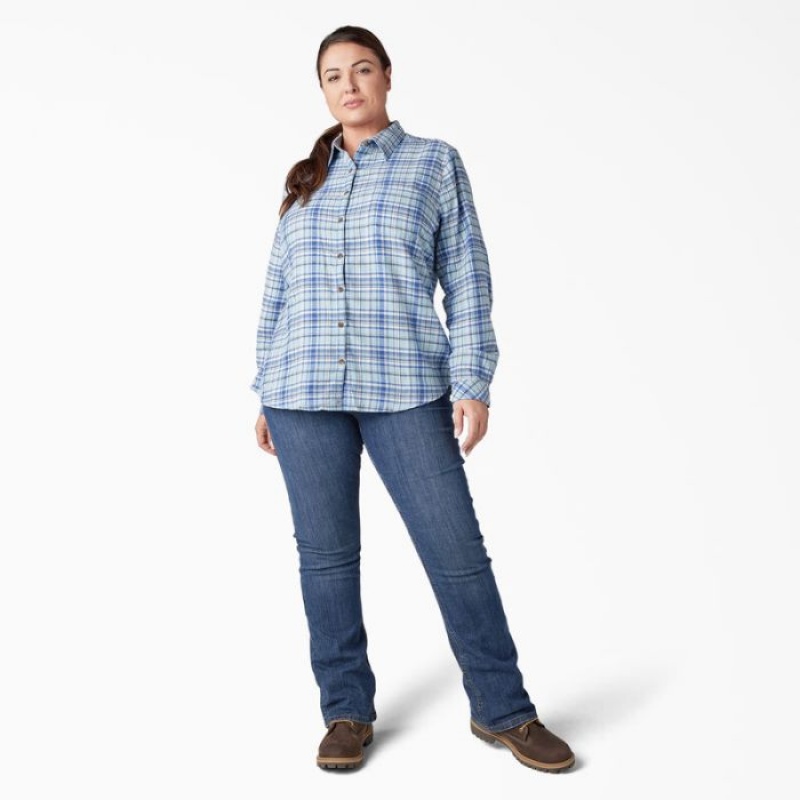 Dickies Plus Long Sleeve Plaid Flannel Shirt Albastri | GSKM1257