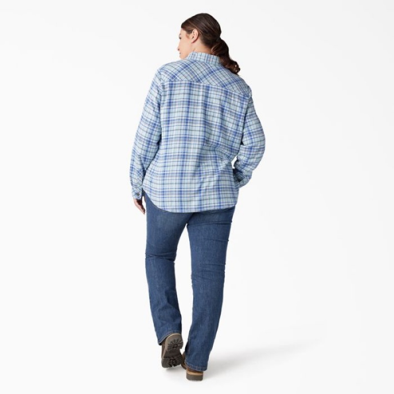 Dickies Plus Long Sleeve Plaid Flannel Shirt Albastri | GSKM1257