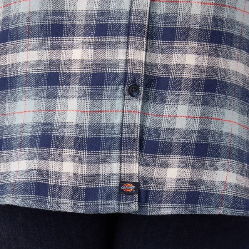 Dickies Plus Long Sleeve Plaid Flannel Shirt Albastri Bleumarin | DHLU8552
