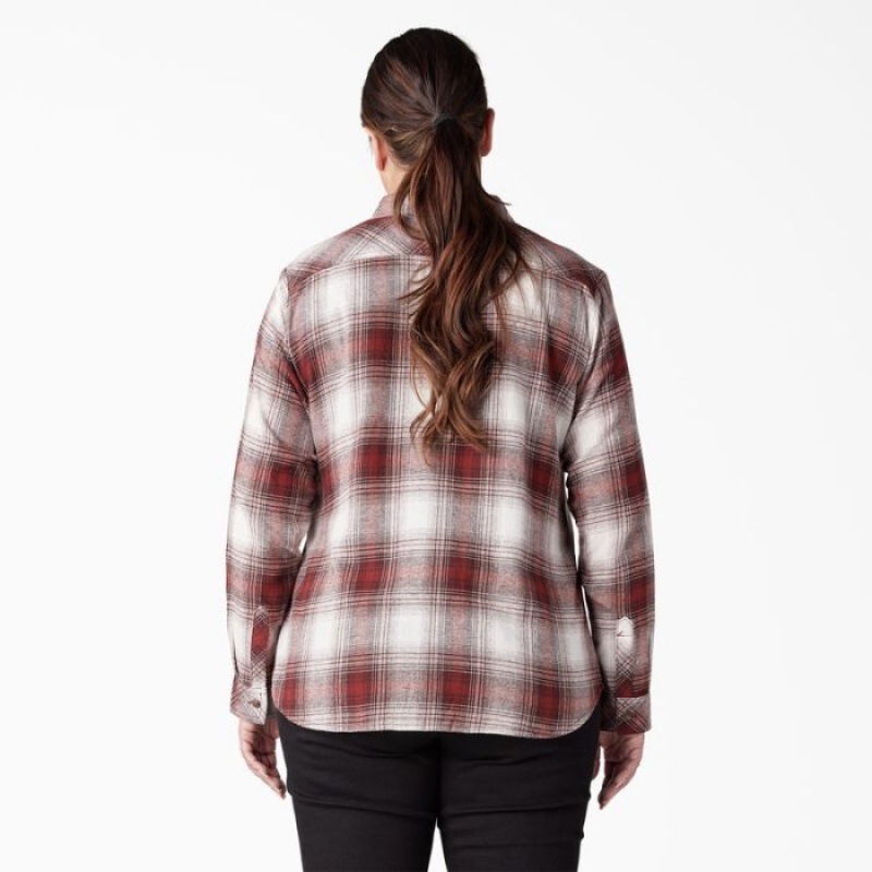 Dickies Plus Long Sleeve Plaid Flannel Shirt Rosii Inchis | YZWQ1002