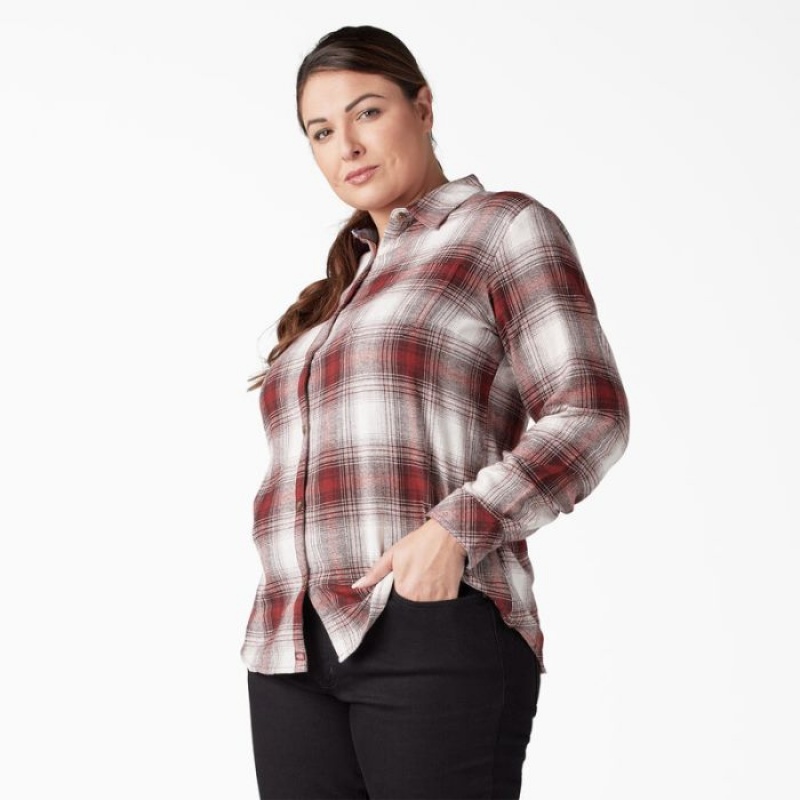 Dickies Plus Long Sleeve Plaid Flannel Shirt Rosii Inchis | YZWQ1002