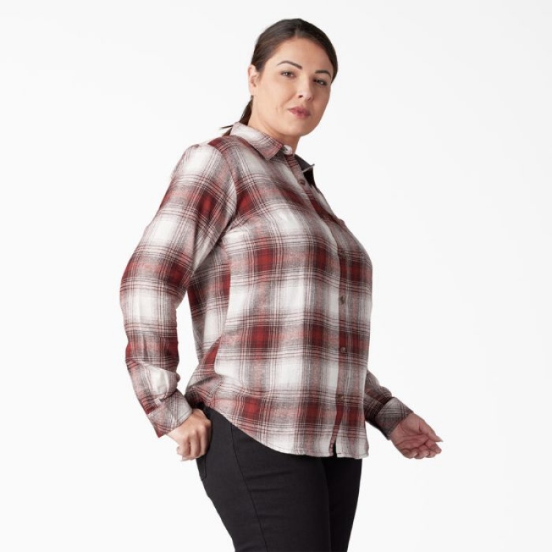 Dickies Plus Long Sleeve Plaid Flannel Shirt Rosii Inchis | YZWQ1002