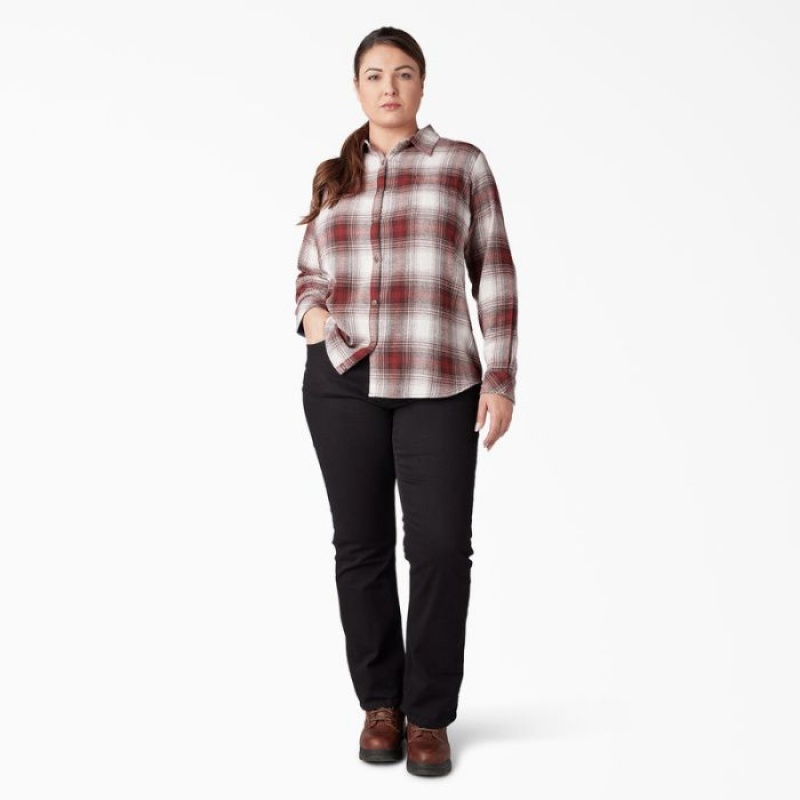 Dickies Plus Long Sleeve Plaid Flannel Shirt Rosii Inchis | YZWQ1002