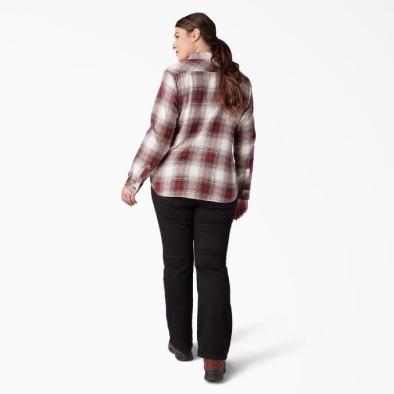 Dickies Plus Long Sleeve Plaid Flannel Shirt Rosii Inchis | YZWQ1002