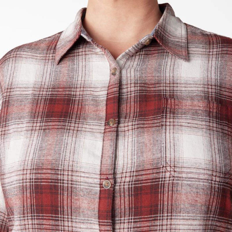 Dickies Plus Long Sleeve Plaid Flannel Shirt Rosii Inchis | YZWQ1002
