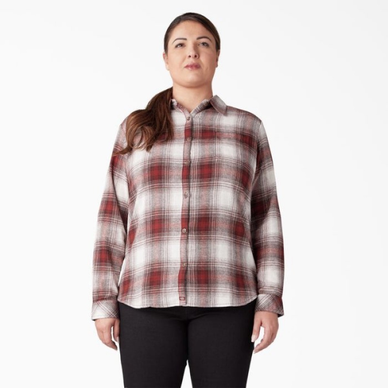 Dickies Plus Long Sleeve Plaid Flannel Shirt Rosii Inchis | YZWQ1002