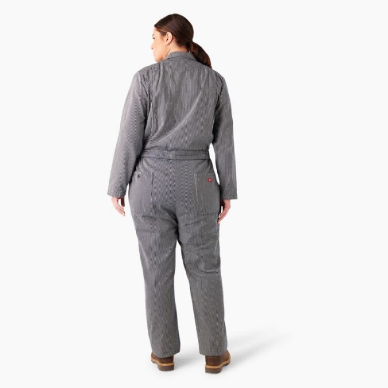 Dickies Plus Relaxed Fit Long Sleeve Hickory Stripe Overalls Regular | FOGO6049
