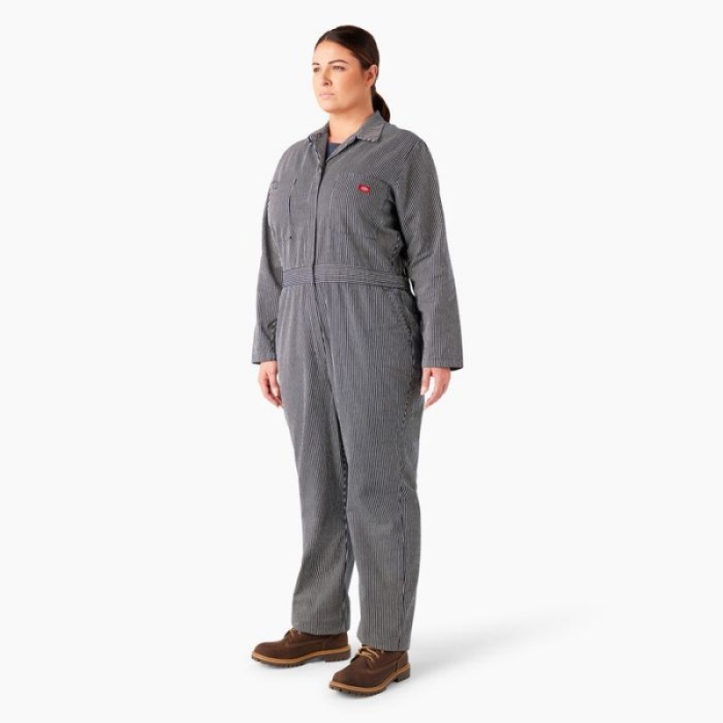 Dickies Plus Relaxed Fit Long Sleeve Hickory Stripe Overalls Regular | FOGO6049